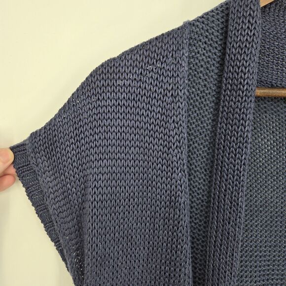 Eddie Bauer Blue Knit Open Front Linen Blend Cardigan Large - Picture 2 of 5